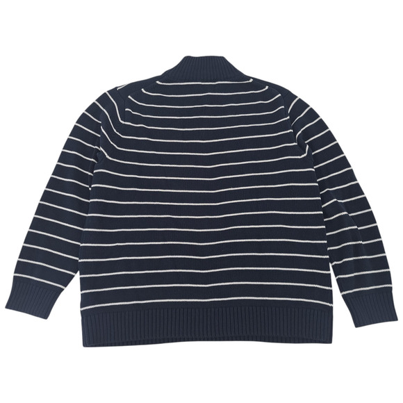 LL Bean 1/4 Zip 100% Cotton Sweater Blue White Striped Long Sleeve Men's Size XL - Picture 2 of 4